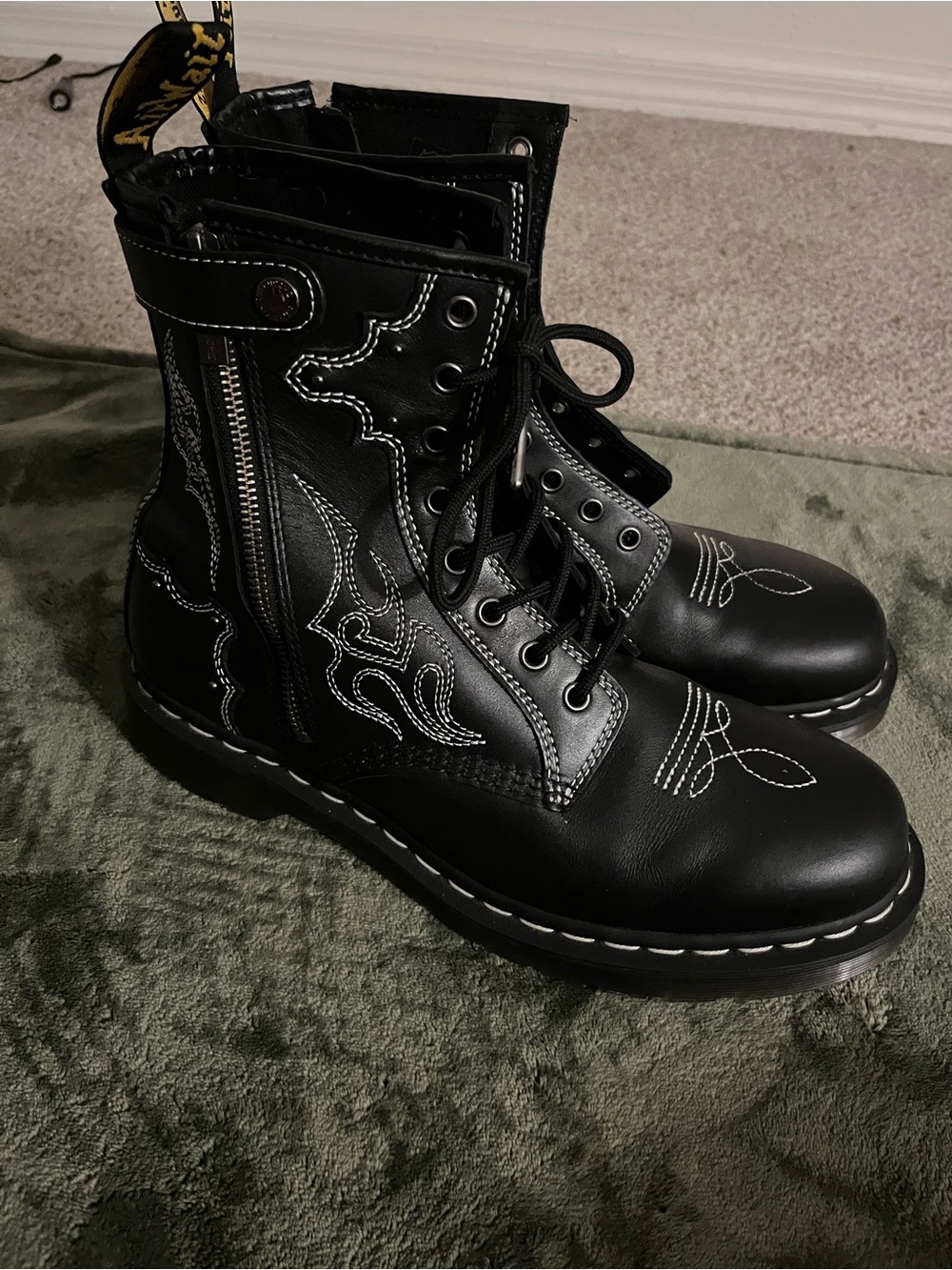 Dr. Martens Black Leather Lace-Up Embroidered Men’s Boots